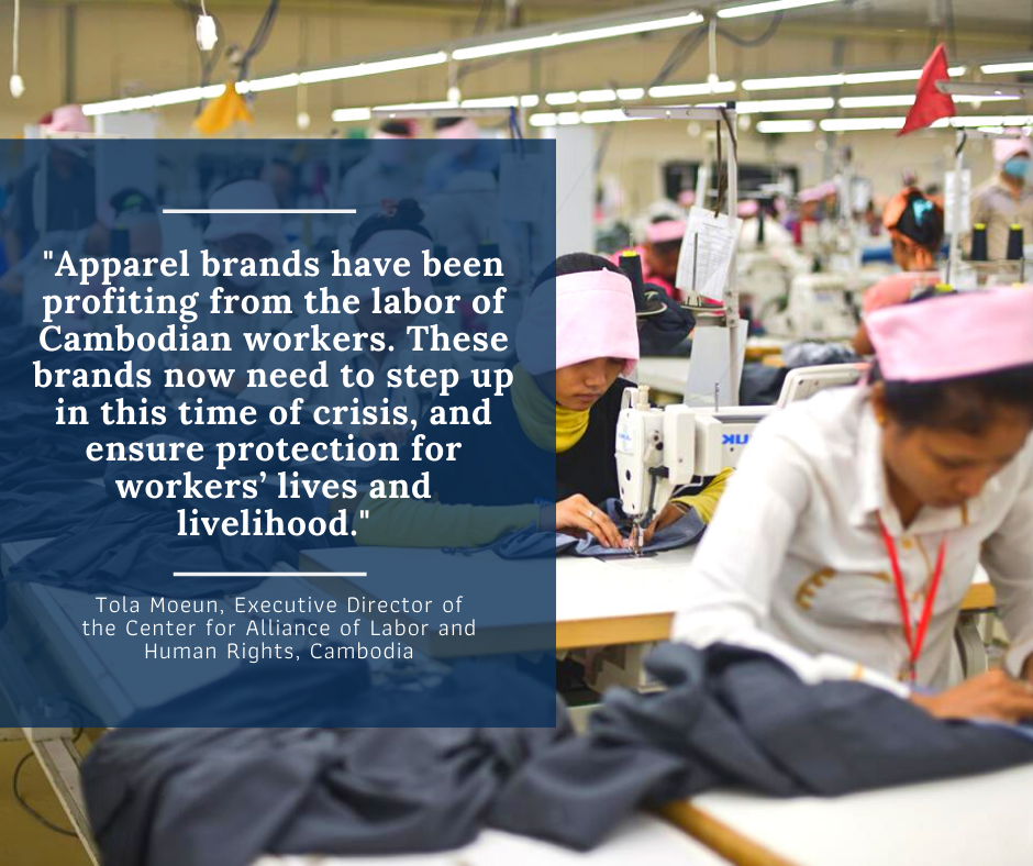 Photo with text, citation, labour rights, clothing factory, garment industry