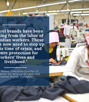 Photo with text, citation, labour rights, clothing factory, garment industry